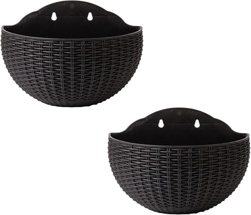 Macetas colgantes de ratán, cesta de pared semicircular para flores, soporte decorativo para plantas para jardín, balcón, porche y valla, uso en interiores y exteriores