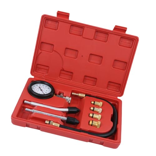 ROMISBABA Manomètre de Pression Cylindre Multifonction Voiture Testeur de Fuite et Compression Kit avec Embouts Caoutchouc Compatible Moteurs Essence