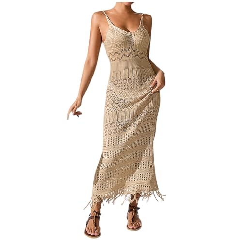 Kaftan femme grande taille en tricot ajouré à franges