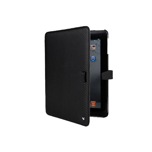 Ipad 2 Carbon Folder Collection - Top Quality Genuine Leather - Black #TOP3