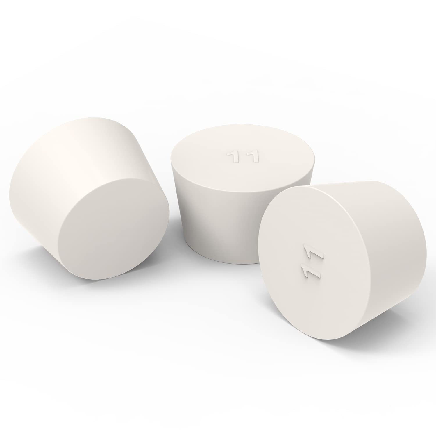 FunChem Solid Rubber Stoppers, (5 Pack) 11# White Tapered Lab Seal Rubber Stopper