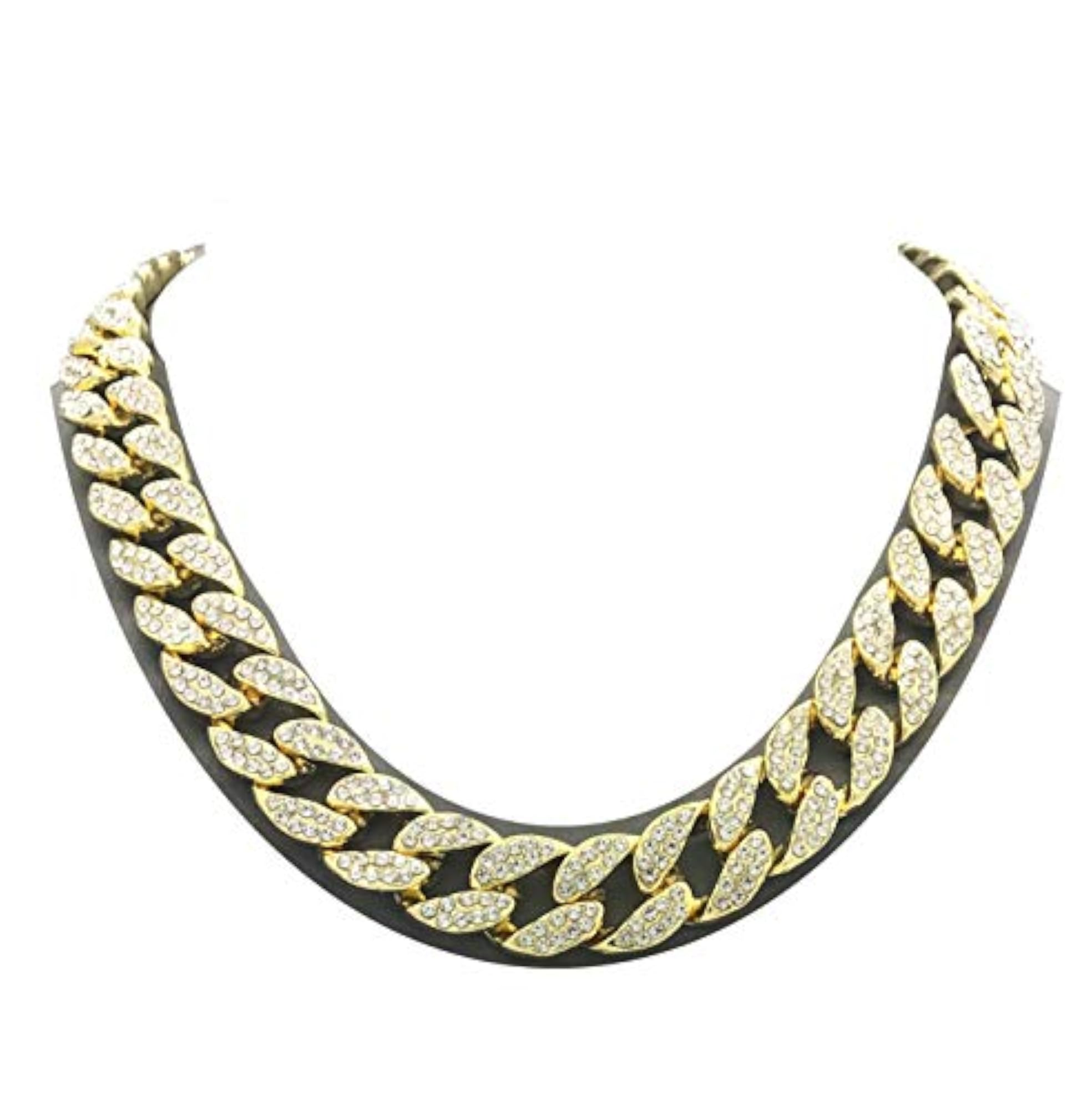 Men's Iced Out Gold Tone Cuban Link Chain Choker Necklace