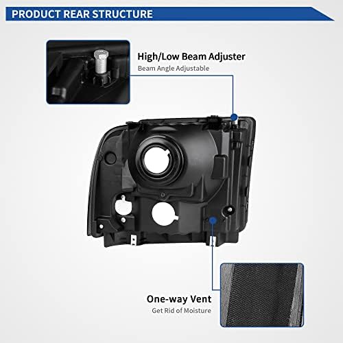 oEdRo Headlight Assembly Compatible with 2005 2006 2007 Ford F250 F350 F450 F550 Super Duty/2005 Excursion, Headlamp with Amber Reflector, Smoke Lens Chrome Housing — view 2