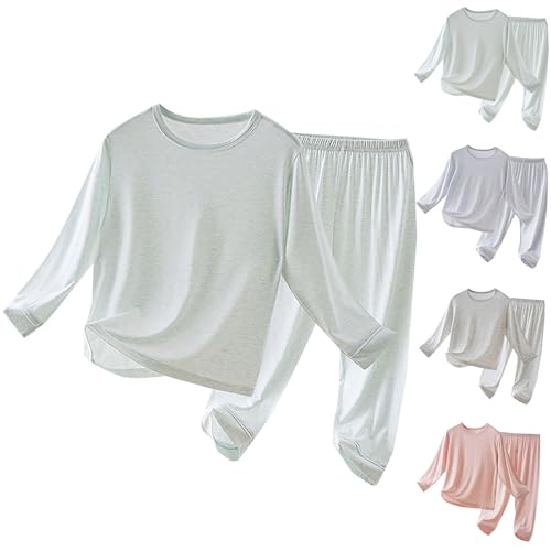 Ice Silk 𝐏ajamas Set for Boys Girls Lightweight Long Sleeve Shirts Elastic Waist Pants Set Soft Causal 𝗦leepwear