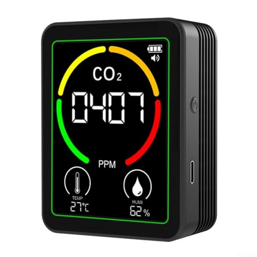 Monitor de calidad del aire interior 3 en 1, detector de dióxido de carbono, sensor de temperatura y humedad con pantalla LCD para el hogar, oficina, escuela, hospital (negro)