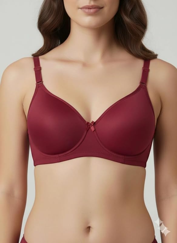 Image of Imsa Moda Women's Nylon Lycra Padded Non-Wired Full Coverage Everyday Bra | Soft, Comfortable & Supportive | Seamless Regular Wear Bra (Pack of 2)