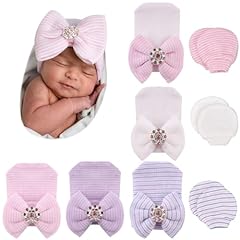 5 Bow Hats + 3 Pairs Mittens / 0-3 Months (Set F)