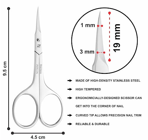 Zizzlon Cuticle Scissors Extra Fine Curved Blade, Extra Slim Scissors For Cuticles Care Professional Manicure Small Scissors With Precise Pointed Tip Grooming Blades, Eyebrow, Eyelash, And Dry Skin #TOP6