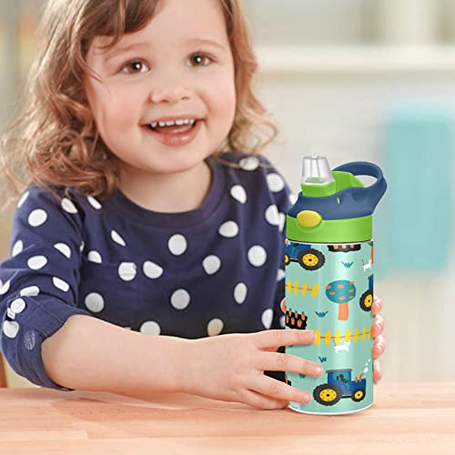 Mchiver Tractors Carrots Fence Cats Kids Water Bottle With Straw Insulated Stainless Steel Kids Water Bottle Thermos For School Boys Girls Reusable Tumbler 12 Oz / 350 Ml Green Top #TOP6