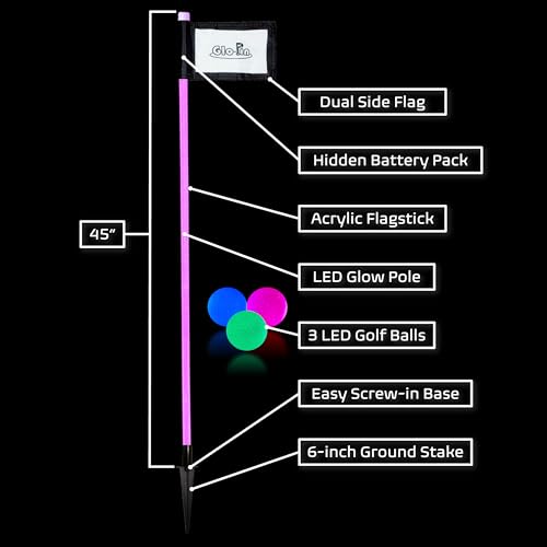Glo-Pin Prism Glow Golf Flagstick – Illuminated Light Up for Night Play, Glow in The Dark Putting Chipping, Side Lit Acrylic Pin with Battery Powered LED, Bright Balls Included (Magenta) by JM Merchandise - Image 6