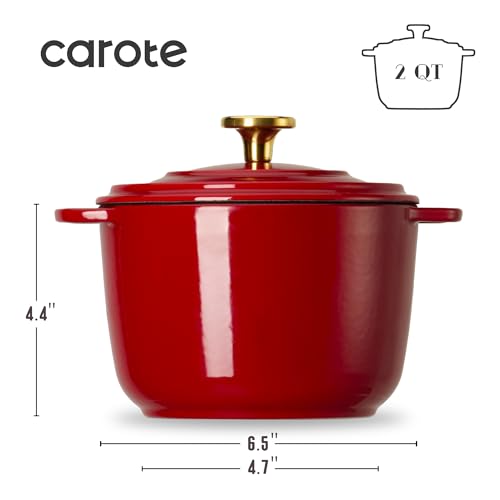 CAROTE 2QT Enameled Cast Iron Dutch Oven Pot with Lid, Mini Round Dutch Oven for Small Sourdough Bread, Stews, Soups, Sa - Additional View