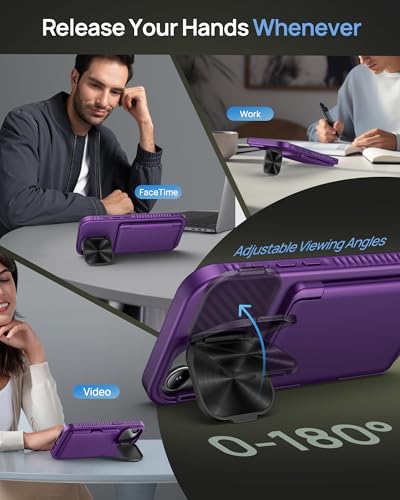 Image of for iPhone 16e Case, Built-in Credit Card Holder & Stand & Lens Cover, Military Grade Drop Tested Soft Silicone Edge Rugged Protective Wallet Phone Case for iPhone 16e 6.1 inch 2025, Purple