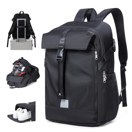 HYC00 Mochilas de Motocicleta para Hombres Mujere Mochila Moto Expandible Bolsa Motorista Impermeable,Mochila de Baloncesto fútbol Hombre,Bolsas de Laptop Viaje Escuela,Accesorios de Motocicleta,Negro