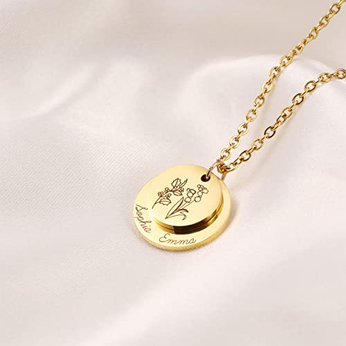 Sufall Birth Flower Necklace Custom Name Necklace For Women 18K Gold Plated Handmade Jewelry Personalized Floral Pendant Chain Necklace Birthday Gifts Mothers Day Gift For Women Girl #TOP4
