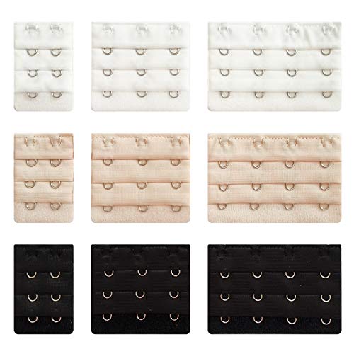 Women Bra Strap Extender - Elastic Comfortable band - Strechy Band Extention - 2 hooks/3 hooks/4 hooks with 3 rows LUCSIS (color-9pcs Non-strechy)