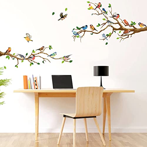 4 Pièces Oiseaux de Jardin Mural Stickers, Sticker Fenêtre Colibri, Autocollants Fenêtre Oiseaux sur Branche, Stickers Muraux Oiseaux de Jardin sur Branches, pour Chambre Salon Décoration Murale