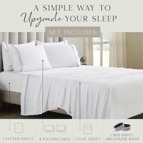 Image of KARISSA MAE 6 Piece Luxury Bamboo Viscose California King Size Sheet Set | FSC Certified | Cooling | Ultra Soft | 18 inch Deep Pockets | 4 Pillowcases | Includes Organizer Band [Signature Frame]
