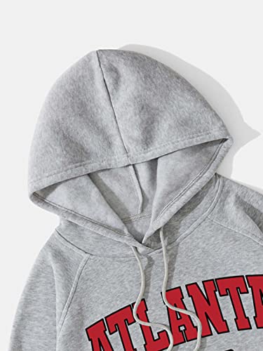 Shenhe Men's Graphic Letter Print Pullover Hoodies Long Sleeve Hooded Sweatshirt Tops Grey M #TOP2