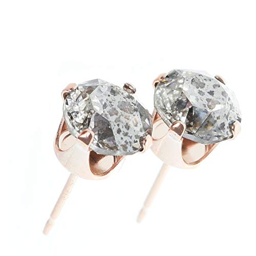 pewterhooter® London Collection -14k Rose Gold plated Sterling Silver crystal stud earrings for sensitive ears. Sustainably Crafted, Naturally Beautiful. Gift Box. (Silver Patina), Crystal Sterling