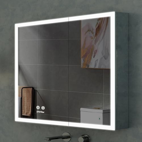Plantex 304 Stainless Steel Bathroom Cabinet with Mirror/Bathroom Cabinet Storage/LED Mirror Cabinet for Wall/Bathroom Organiser Cabinet (19x19 Inch- 