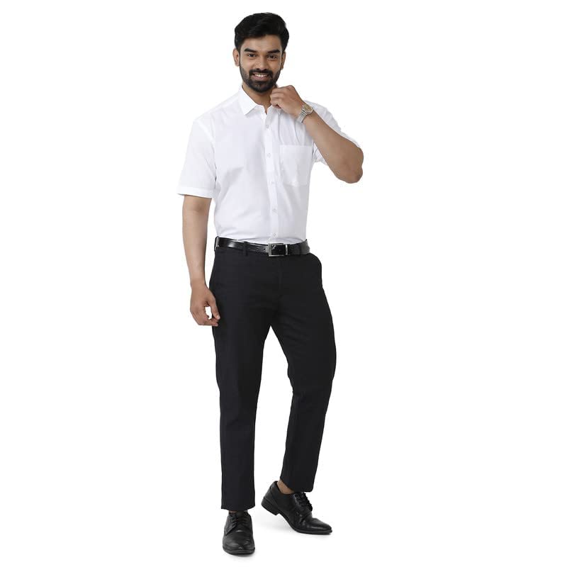 UATHAYAM Amster Cotton Half Sleeve Solid Trending White Formal Shirt for Men Pack of 1, Slim Fit, 40 3