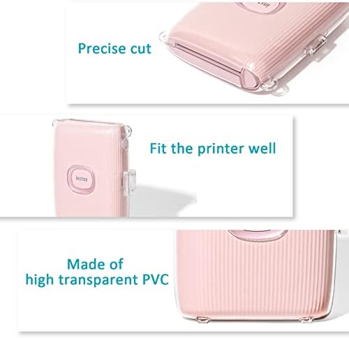 MUZIRI KINOKOO Fuji Mini Link 2 Case, Protective Case Compatible for Fuji Instax Link 2 Smartphone Printer Clear Case Cover - Hard PVC Case with Rainbow Shoulder Strap - Transparent
