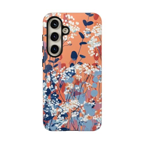 Coque fleurs d'haleine blanche Samsung S24 brillante anti-rayures orange