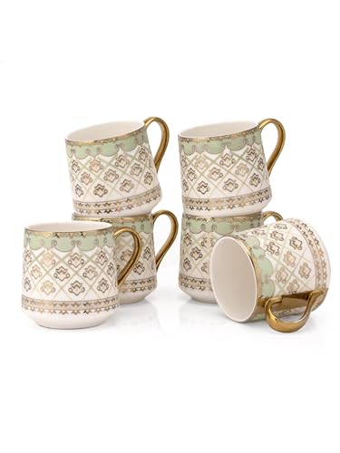 Image of Clay Craft Fine Ceramic Gold Printed Coffee /Tea Cups Set of 6-200 ml Each, Tea Cup Set of 6, Mugs for Coffee, Cups Set of 6, Mug Set, Ideal for Gifting, Perfect for Home and Office (E601)