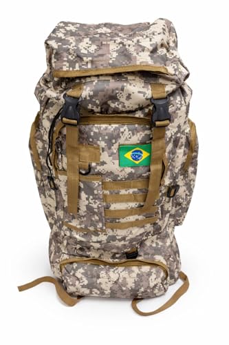 Mochila Tática Militar Camuflada, 80L, com Molle, para Camping, Trilha e Uso Outdoor.