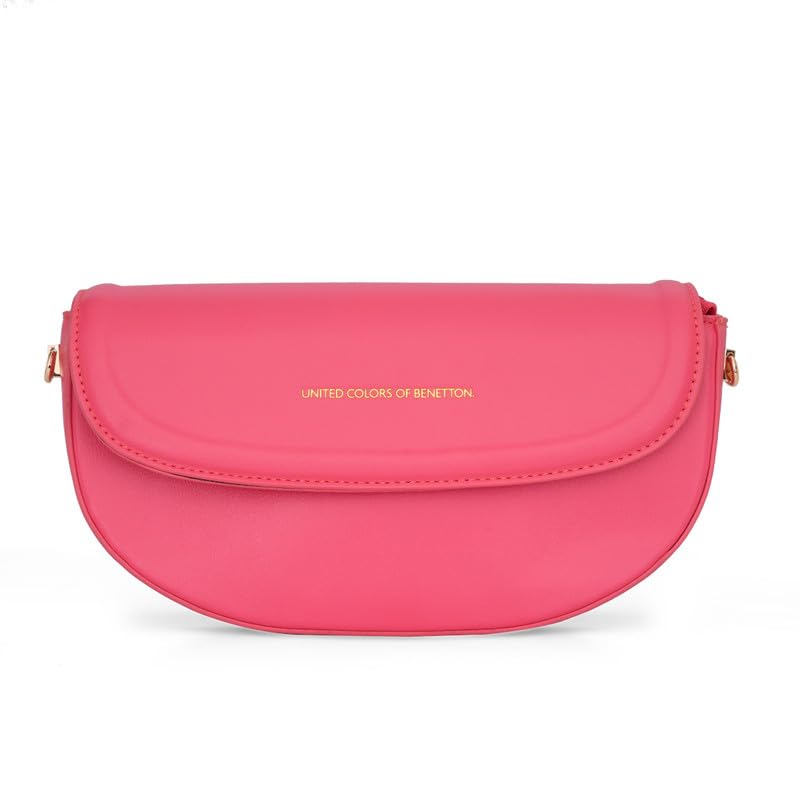 Woen's Baguette Handbag Narcisa | Vibrant Hot Pink Shoulder Bag With Flap Closure & Detachable Chain Strap-image-3