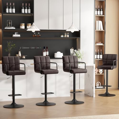 Ckaff Tabouret de Bar Lot de 4, Tabouret de Cuisine Pivotants 360°,Chaise de Bar Réglable en Hauteur avec Similicuir avec et Repose-Pieds, Dossier,...