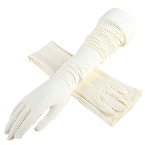 Aowufan Summer Full-finger Riding Driving Thin Long Women UV Protection Arm Sleeve Gloves Sun Protection Gloves (Beige Yellow)