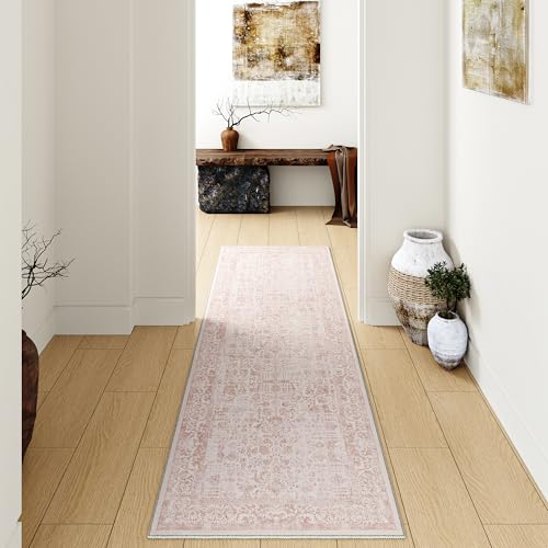 HUGEAR Vintage Rose Waschbarer Teppich 60x240cm LäUfer Flur rutschfest Weich Vorzimmer Tepich Kurzflor Schlafzimmer Retroteppiche KüChe Bedroom Brücken Hallway Carpet Akzent | Rose 60 x 240