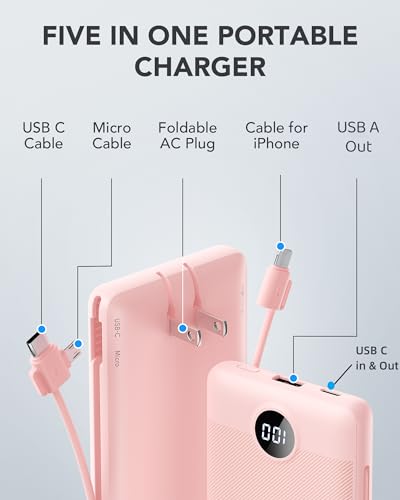 VRURC-Portable-Charger-Built-in-Cables-and-AC-Wall-Plug-USB-C-Power-Bank-10000mAh-2023-Upgraded-Version-Phone-Charger-Compact-Lightweight-External-Battery-Pack-for-Smart-Phones-Tablets-etc-Pink