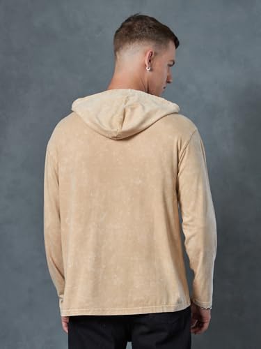 Image of Bewakoof Men's 100% Cotton Solid Oversized Fit Hooded T-Shirt