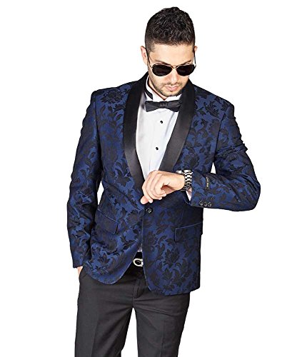 AZAR MAN Slim Fit 1 Button Shawl Lapel Black Satin Collar Floral Tuxedo Dinner Jacket Blazer2