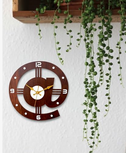 Image of cozyloom Modern Wooden Wall Clock for Living Room Decorative Analog Wall Clock with Wooden Design for Home Office Bedroom Wall Decor (Brown, Round Design)