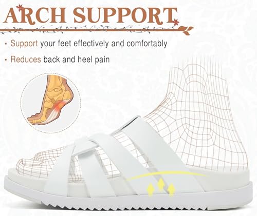Image of KuaiLu Gladiator Sandals for Women with Comfortable Arch Support Summer Beach Walking Fisherman Slides Boho Outfits Flats Slip on Cushion Shoes Indoor Outdoor