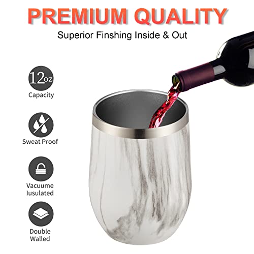 Comooo Stainless Steel Wine Tumbler Glass Bulk With Lid And Straw 12Oz Double Wall Vacuum Insulated Travel Tumbler Cup Stemless For Hot And Cold Drinks, Coffee, Wine, Cocktails (Marble, 1 Pack) #TOP3