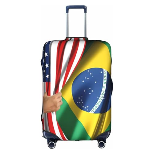 Travel Luggage Cover America Flag And Brazilian Flag Fashion Washable Baggage Suitcase Protector Fit For Luggage Small