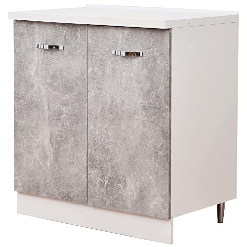 Shally Dogan Mobile Base per Cucina con Due Ante e Due Scomparti, Mobiletto con Struttura in Legno Robusta e Resistente, Colore Grigio Cemento, Mobile Componibile Dimensioni 80 x 50 x 85H cm