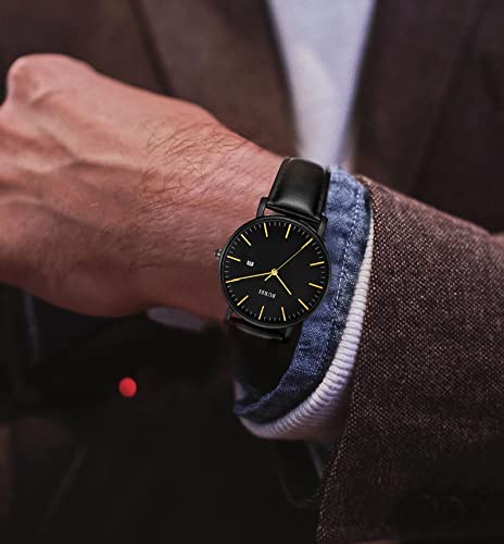 Image of BUREI Men's Fashion Minimalist Wrist Watch Analog Date with Leather Strap