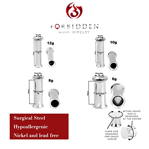 Forbidden Body Jewelry Ear Gauges, Ear Tunnels, Tunnels For Ears, Surgical Steel Mirror Finish Double Flared Tunnel Plug Earrings (8pcs/4-Pair 6/8/10/12g)