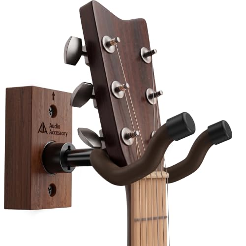 Guitar Wall Mount Nitro-Safe Soft Padded Hook, Auto Adjustable Angle Guitar Hanger Wall Mount, Wood Guitar Wall Hangers U-Shape Holder for Bass Acoustic Electric Guitar Mandolin Ukulele Wall Mount