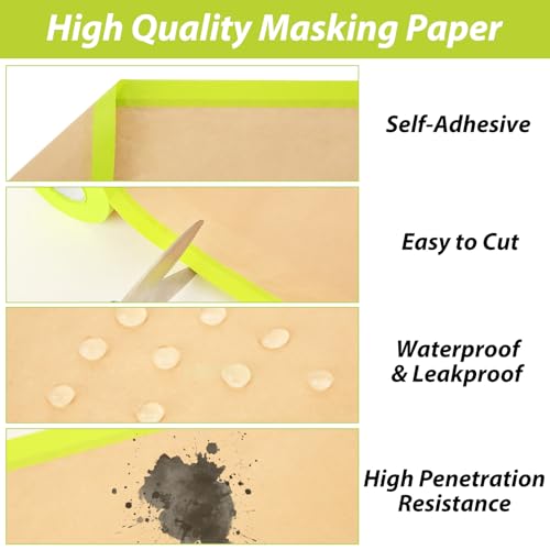 Image of 6 Rolls 22 inch x 50 ft Pre-Taped Masking Paper, Tape and Drape Painters Paper, Paint Masking Paper for Painting Cars and Auto Body, Floor Protection, Wall Covering