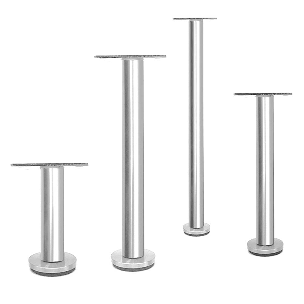Genérico Pies para Muebles Patas Ajustables de Acero Inoxidable para Gabinetes Bases Sofás Mesas de Centro Y Mesas con Tornillos 8-32 cm 4 Unidades de Metal (16 cm Plateado)