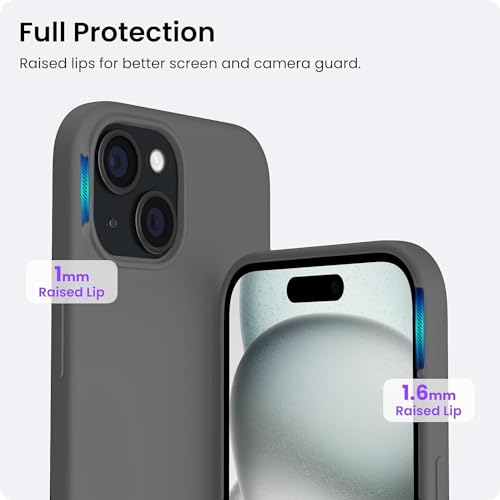 Image of DIZORO Compatible for iPhone 15 Plus Camera Protection Case 6.7, Slim Liquid Silicone 3 Layers Full Covered Soft Gel Rubber Phone Case Protective Cover 6.7 Inch (Dark Grey)