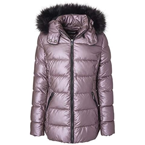 Sportoli Women’s Iridescent Quilted Winter Puffer Jacket Coat Fur Trim Hood - Mauve (Size Medium) Cover