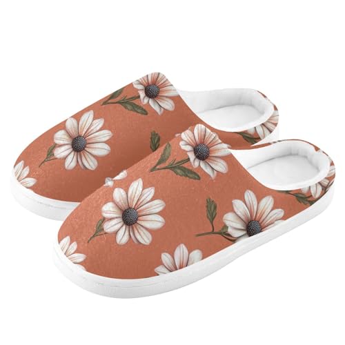 JUNZAN Beauty Osteospermum Terracotta Mens House Cotton Slipper Soft Memory Foam Indoor Shoes for Travel Birthday Presents 6-74