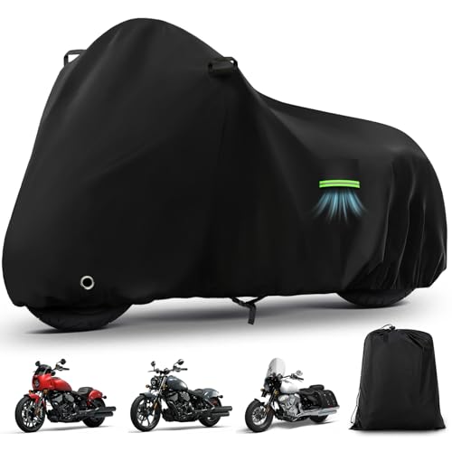 Image of Motorcycle Cover Waterproof for Indian Chief Dark Horse /Chief Bobber /Super Chief Limited, Heavy Duty Outdoor Sun UV Rain Dust All Weather Protection Motorbike Cover with Soft Cotton Lining & Lock Hole
